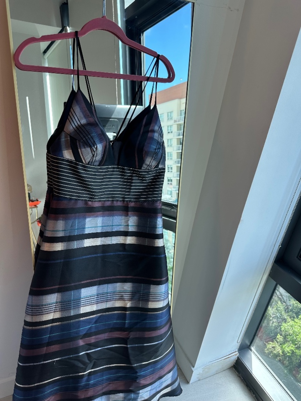 ABS Allen Schwartz Black and Blue High Low Sundress Formal Wedding Guest Dress